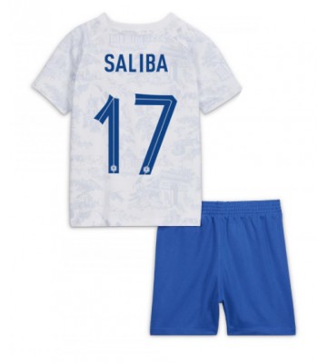 Frankrike William Saliba #17 Bortaställ Barn VM 2022 Kortärmad (+ Korta byxor)